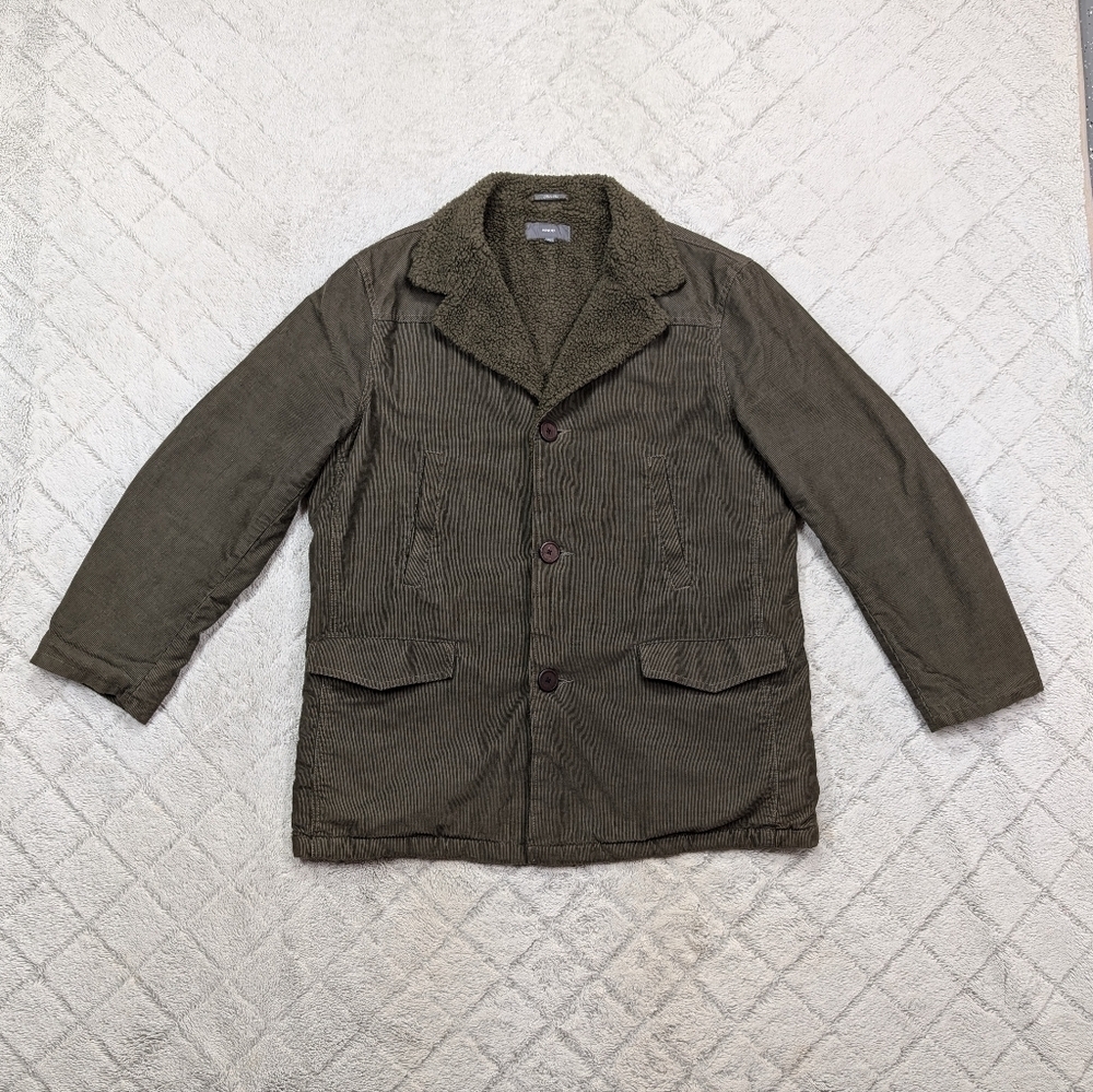 Vince Jacket Mens XXL Green Corduroy Barn Chore Sherpa Fleece Lined Button Up